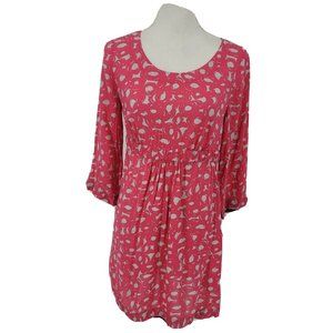 Boden A-line Mini Dress Pink Tan Geometric Print 3/4 Sleeve Size 4